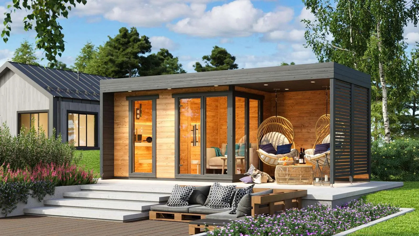 Cubo L Plus – Luxury Thermowood Sauna Kit With Covered Deck