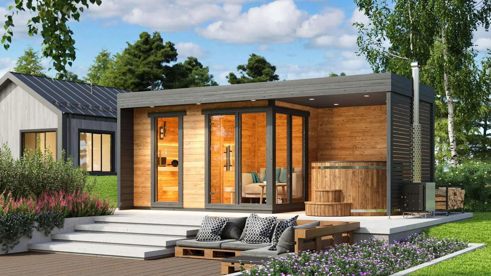 Cubo L Plus – Luxury Thermowood Sauna Kit With Covered Deck